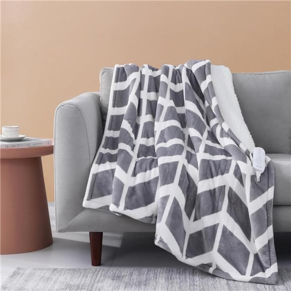 Electric Blanket Heated Throw 50x60 Grey Fast Heating Soft Flannel Sherpa Blanke